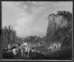 Badende Frauen am Fluss