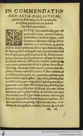 In Commendationem Artis Dialectica ... praefatio.