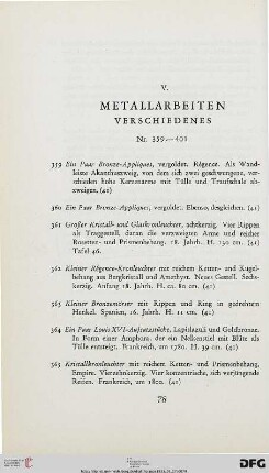 V. Metallarbeiten, Verschiedenes (Nr. 359-401)