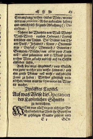 Zwölftes Capitel. Auf was Weise die Operation des Kayserlichen Schnitts zu verrichten.