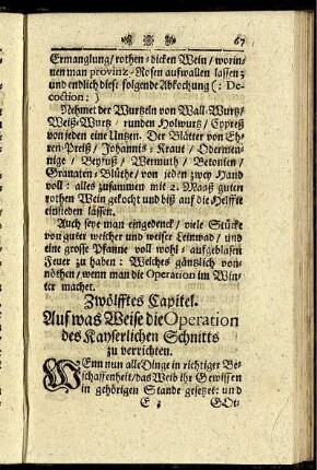 Zwölftes Capitel. Auf was Weise die Operation des Kayserlichen Schnitts zu verrichten.