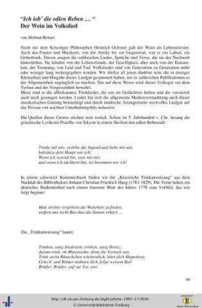"Ich lob' die edlen Reben....". Der Wein im Volkslied