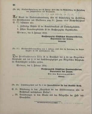 Nr. 26: Ministerialverordnung vom 8. Februar 1916 über die Beschränkung der Herstellung von Fleischkonserven und Wurstwaren