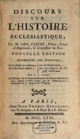 Discours Sur L'Histoire Ecclésiastique