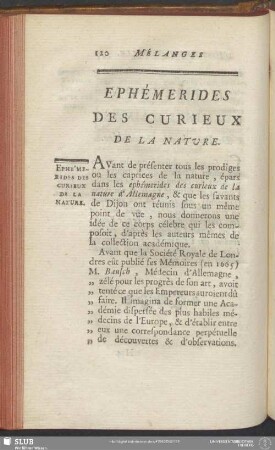 Ephémerides Des Curieux De La Nature
