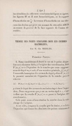 Théorie des points singuliers dans les courbes algébriques.