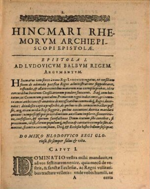 Hincmari Rhemensis Archiepiscopi ... Epistolae