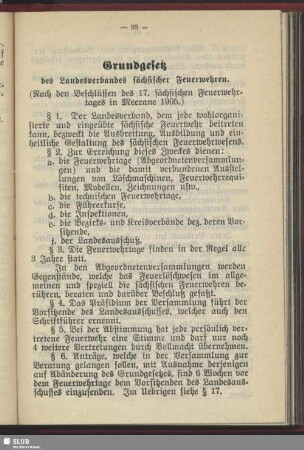 Grundgesetz des Landesverbandes sächsischer Feuerwehren : (nach den Beschlüssen des 17. sächsischen Feuerwehrtages in Meerane 1905)