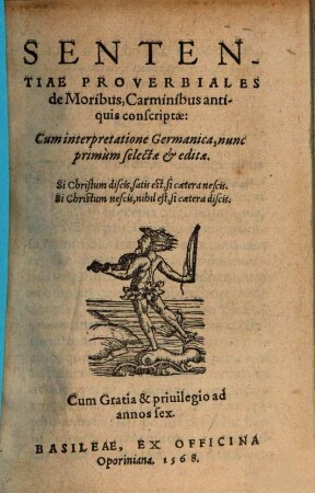 Sententiae proverbiales de moribus, carminibus antiquis conscriptae