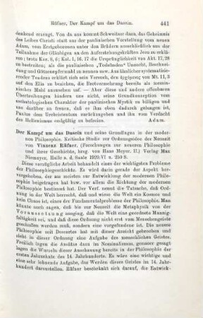 441-442 [Rezension] Rüfner, Vinzenz, Der Kampf um das Dasein