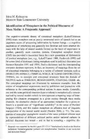 Identification of metaphors in the political discourse of mass media : a pragmatic approach