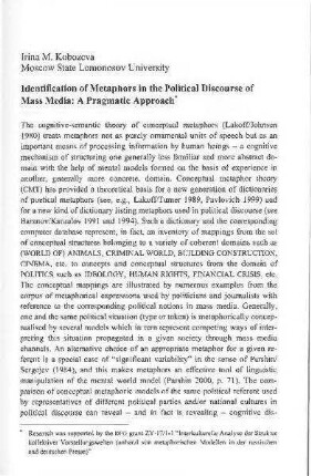 Identification of metaphors in the political discourse of mass media : a pragmatic approach