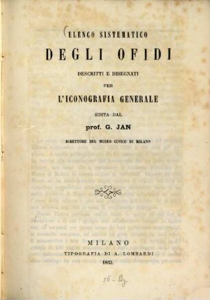 Elenco sistematico degli ofidi descritti e disegnati per l'iconografia generale edita dal prof. G. Jan