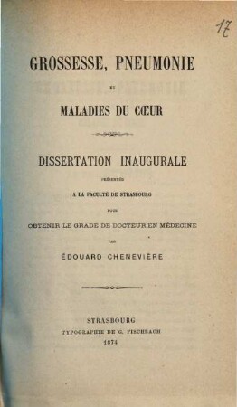 Grossesse, pneumonie et maladies du coeur : (Dissertation inaugurale.)