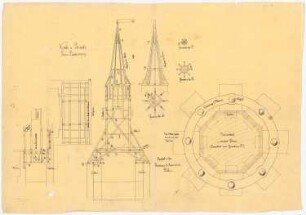 Kirche, Demnitz/Mark Umbau: Turm-Zimmerung: Details der Holzkonstruktion, Grundrisse und Schnitte 1:1, 1:50