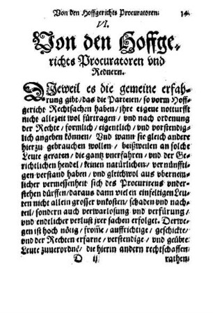 VI. Von den Hoffgerichts Procuratoren und Rednern.