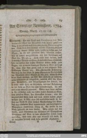 Am Sonntage Reminiscere, 1784. Evang. Matth. 15, 21 - 28.