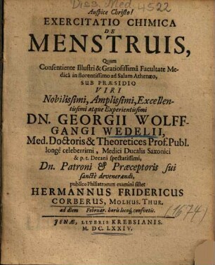 Exercitatio Chimica De Menstruis
