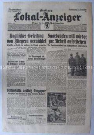Tageszeitung "Berliner Lokal-Anzeiger" u.a. zur wirtschaftlichen Lage in Saarland