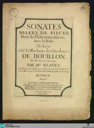 Sonates melées de pieces : pour la flûte-traversiere, avec la baße; oeuvre IIe