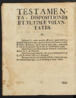 Testamenta, Dispositiones Et Ultimae Voluntates