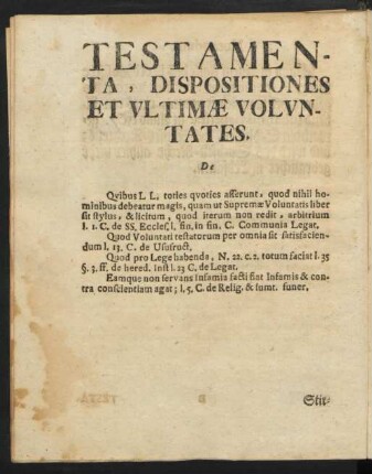 Testamenta, Dispositiones Et Ultimae Voluntates