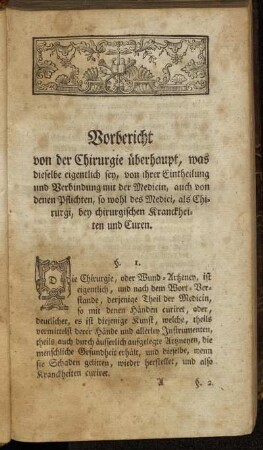 Vorbericht von der Chirurgie überhaupt,[...] §. 1. - §. 15.