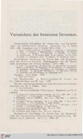 Verzeichnis der benutzten Inventare