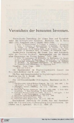 Verzeichnis der benutzten Inventare