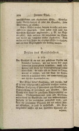 [Unterabschnitt] I. Fehler des Speisesaftes