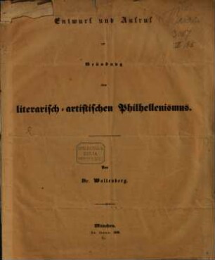 Entwurf ... zur Gründung eines literarisch-artistischen Philhellenismus
