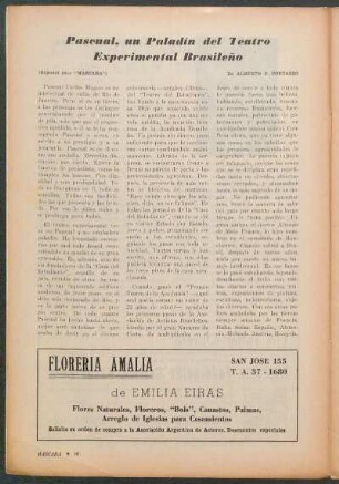 Pascual, un paladín del teatro experimental brasileño : (Especial para "Máscara")