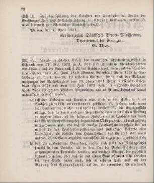 34. Ministerial-Bekanntmachung, die Führung des Katasters von Neustedt bei Apolda betreffend