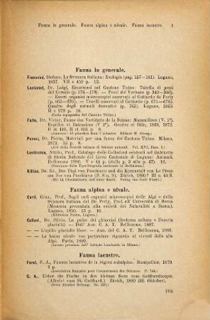 Fauna Helvetica, 1. Lenticchia, Attilio: Bibliografia sulla fauna della Svizzera italiana. 1894.