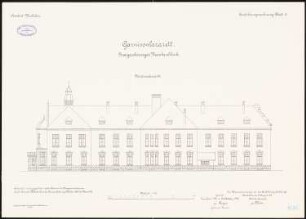 Lazarett der Artilleriekaserne, Wiesbaden: Zweigeschossiger Krankenblock: Aufriss Nordwestansicht 1:100