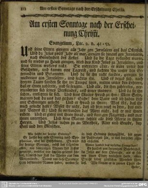 Am ersten Sonntage nach der Erscheinung Christi. Evangelium, Luc. 2. v. 41-52