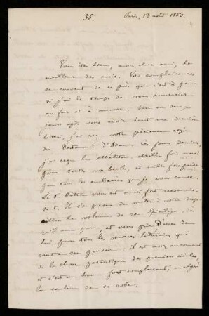 Nr. 4: Brief von Ernest Renan an Paul de Lagarde, Paris, 13.8.1853
