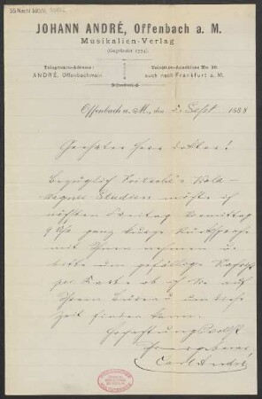 Brief an Ludwig Strecker  an B. Schott's Söhne : 05.09.1888