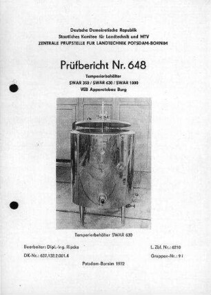 Temperierbehälter SWAR 350 / SWAR 630 / SWAR 1000