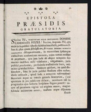 39-44, Epistola Praesidis Gratulatoria