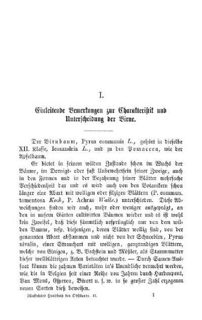 I. Einleitende Bemerkungen zur Charakteristik und Unterscheidung der Birne.
