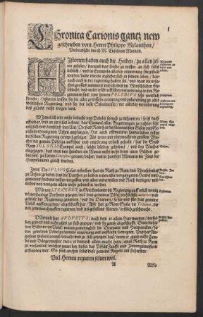 Chronica Carionis gantz new geschrieben vom Herrn Philippo Melanthon/ Verdeudscht durch M. Eusebium Menium.