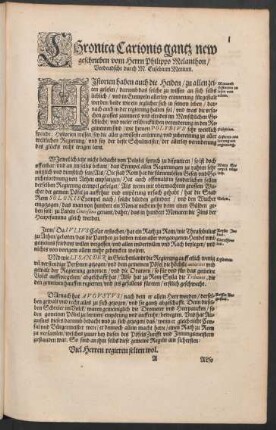 Chronica Carionis gantz new geschrieben vom Herrn Philippo Melanthon/ Verdeudscht durch M. Eusebium Menium.