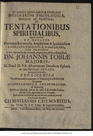 Dissertatio Theologica, Moralis Ac Practica; De Tentationibus Spiritualibus