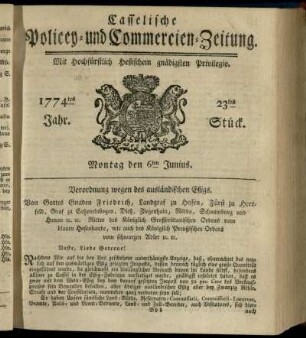 23tes Stueck, Montag den 6ten Junius 1774