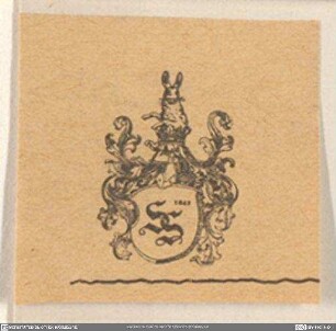 [Schild mit Monogramm, Helmzier Hase]