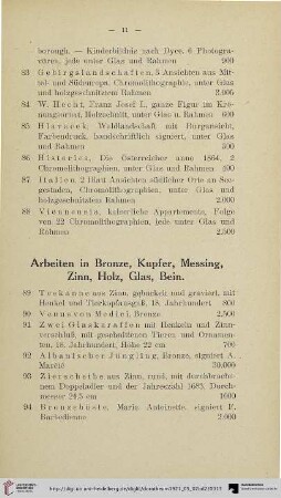 Arbeiten in Bronze, Kupfer, Messing, Zinn, Holz, Glas, Bein (Nr. 89-114)