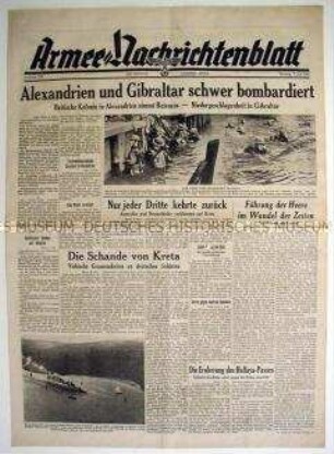Kriegszeitung "Armee-Nachrichtenblatt" u.a. zur Bombardierung von Alexandria und Gibraltar