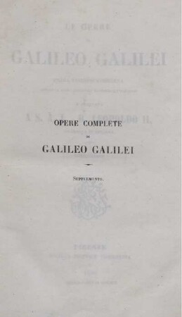 Suppl.: Le opere di Galileo Galilei. Supplemento
