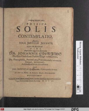 Physica Solis Contemplatio